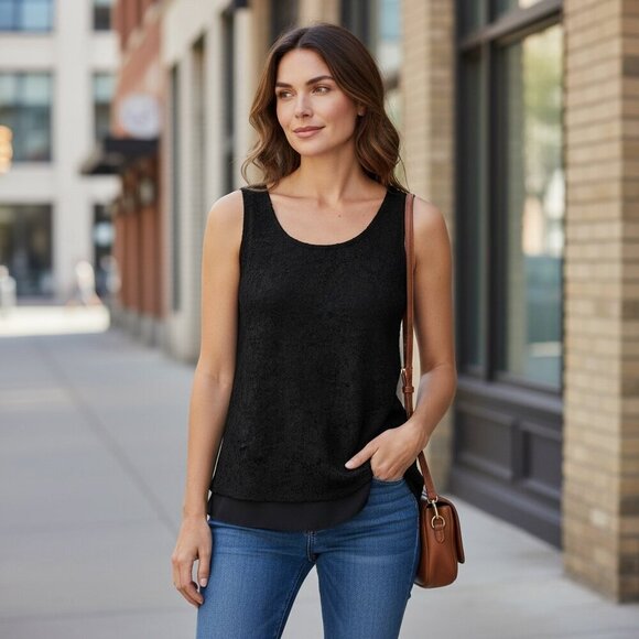 Style & Co. Tops - Style & Co Sleeveless Lace Layered Tank Top Womens Plus Sz XXL Black 185D